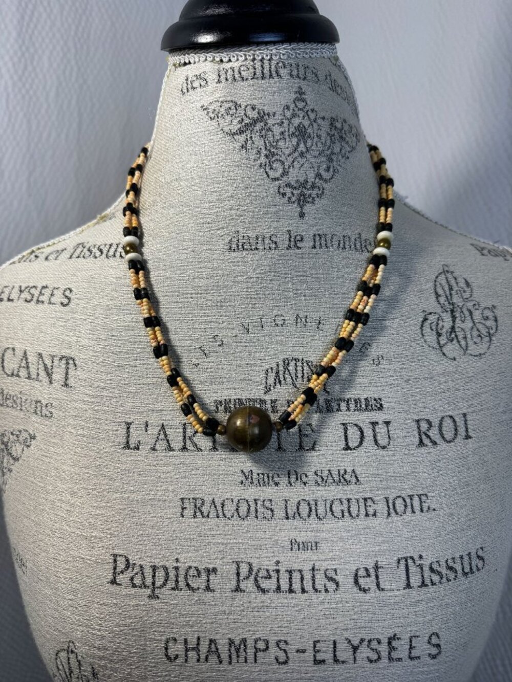 Vintage Ethnic Handcrafted Beaded Necklace Multicolor Brass Accent Bead BoHo - Picture 2 of 8